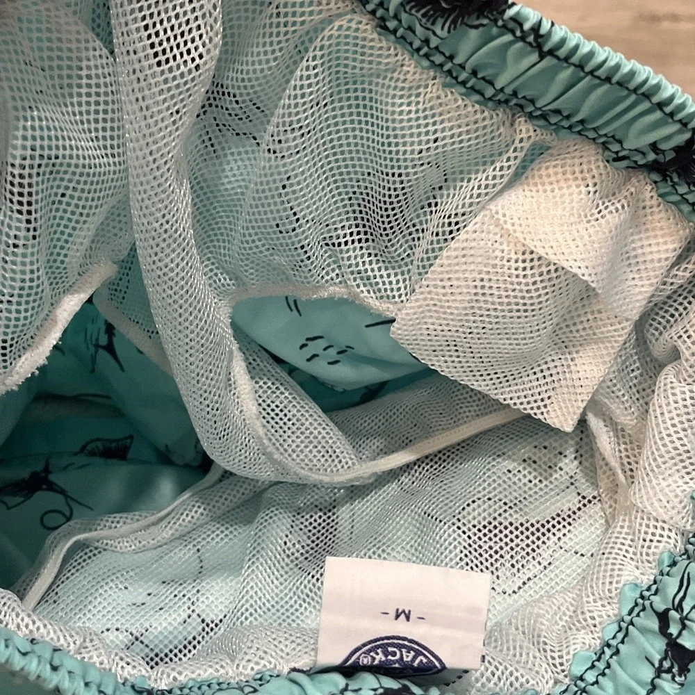 Panama Jack Swim Trunks Fish Print Aqua‎ Blue Swim Shorts Lined Size Medium